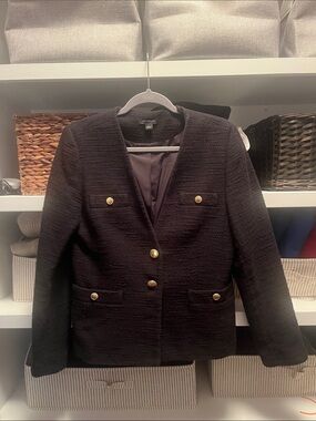 Ann Taylor Black Textured Gold-Button Blazer